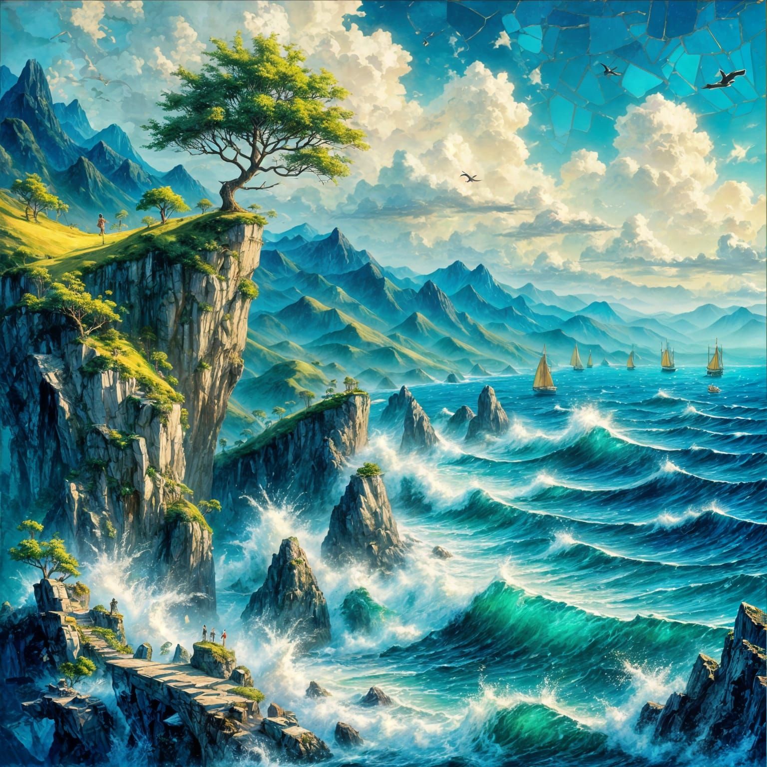 Serene Cliffsides in Studio Ghibli Style