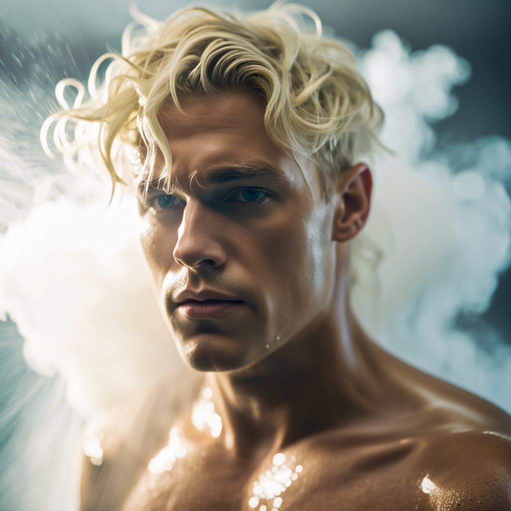 Ethereal Shower: Hyperrealistic Portrait of a Young Man