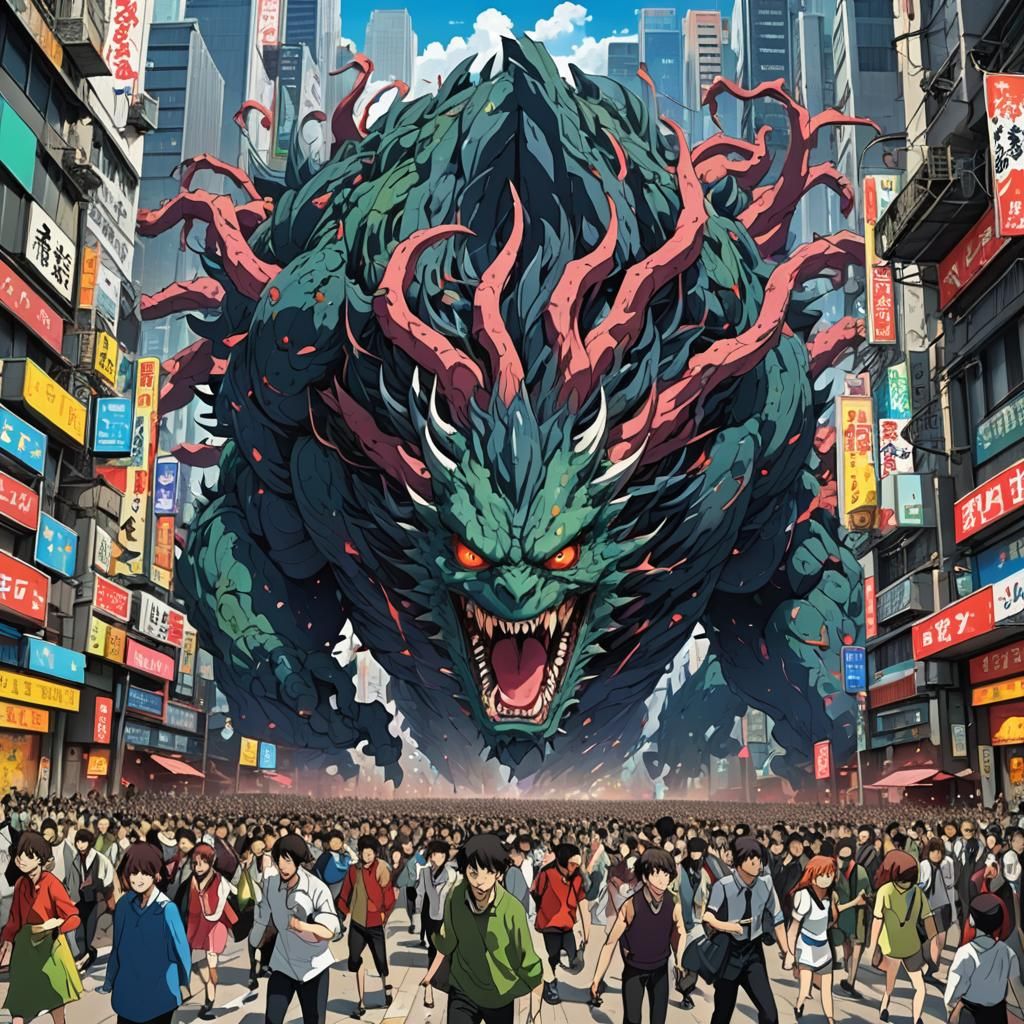 Giant Monster Terrifies Metropolis: Anime Key Visual