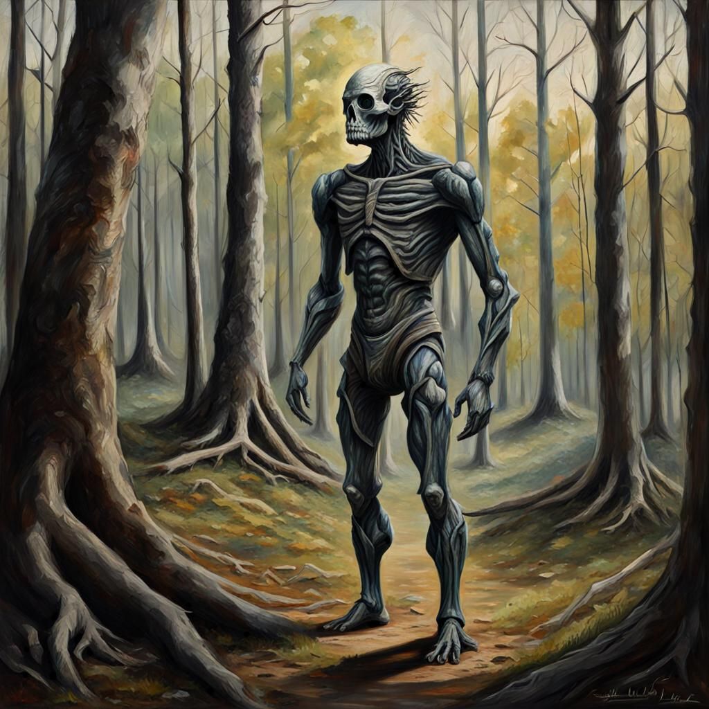 Detailed Portrait of a Man in Woods, Oil Painting