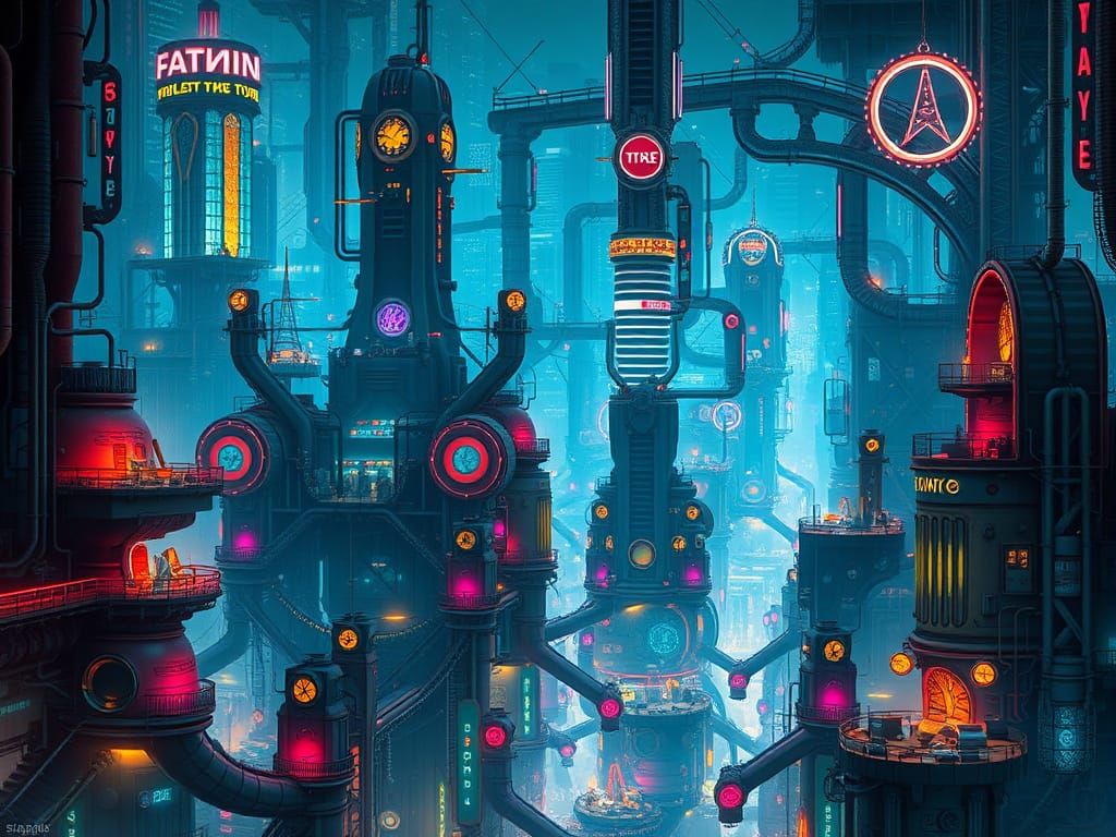 Futuristic Metropolis at Night in Cyberpunk Style