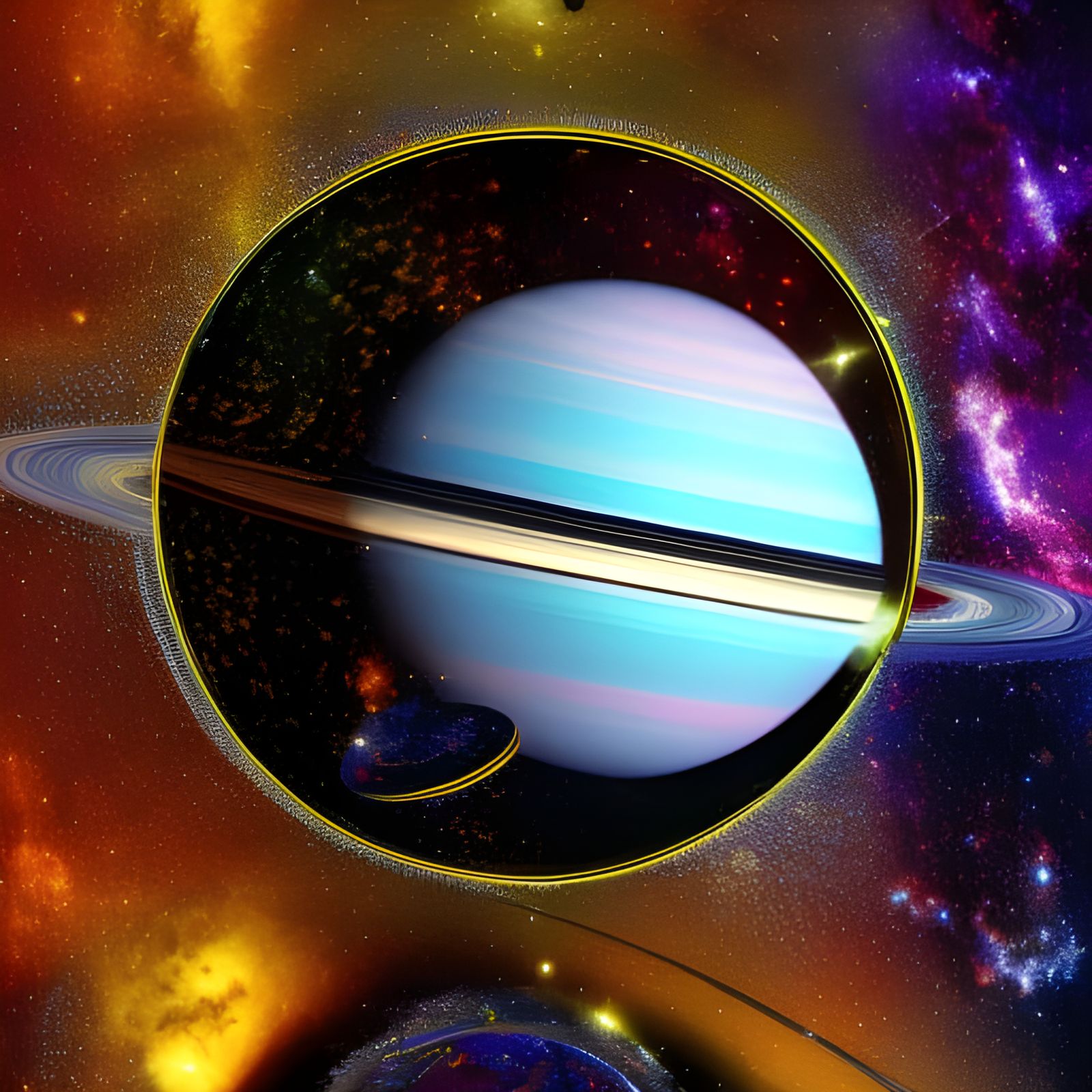 Dramatic Encounter Near Saturn in Space