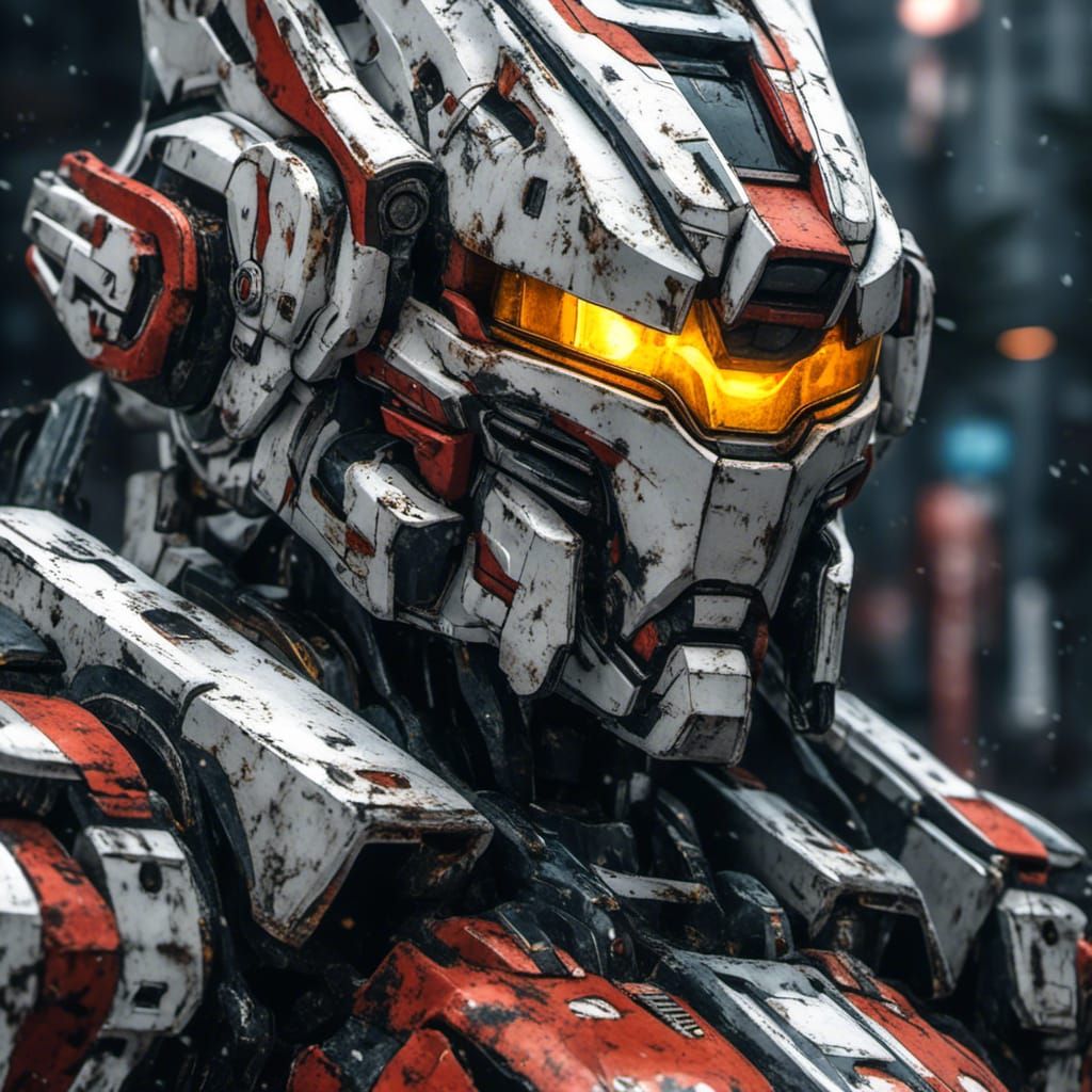 Monochrome SD Gundam Portrait in Anime Style