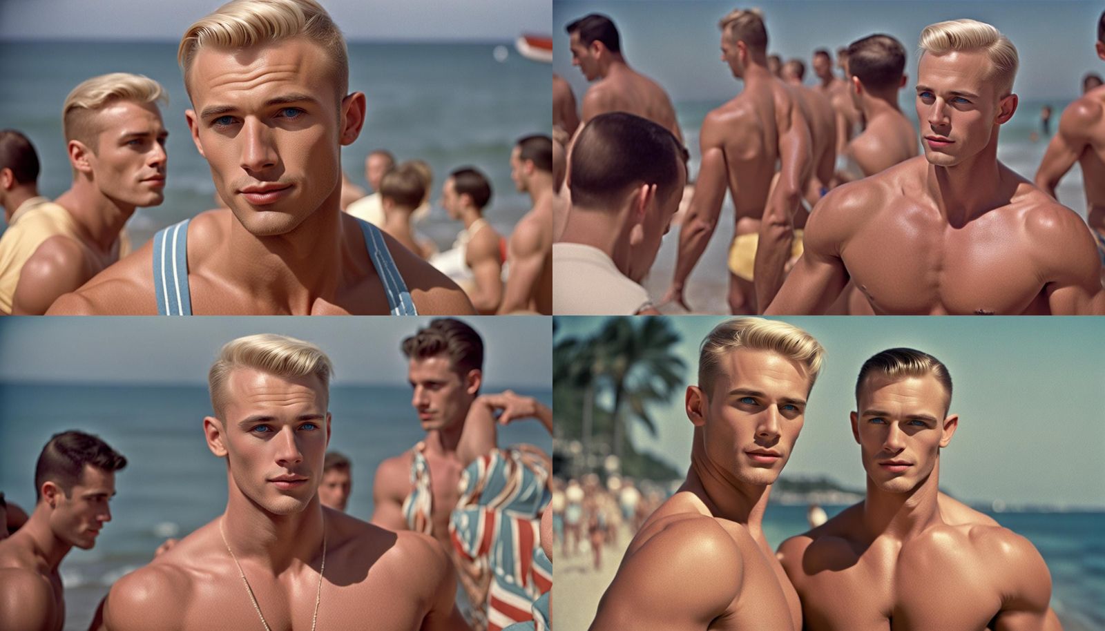 Handsome Blond Man at Beach Party in Vintage Style
