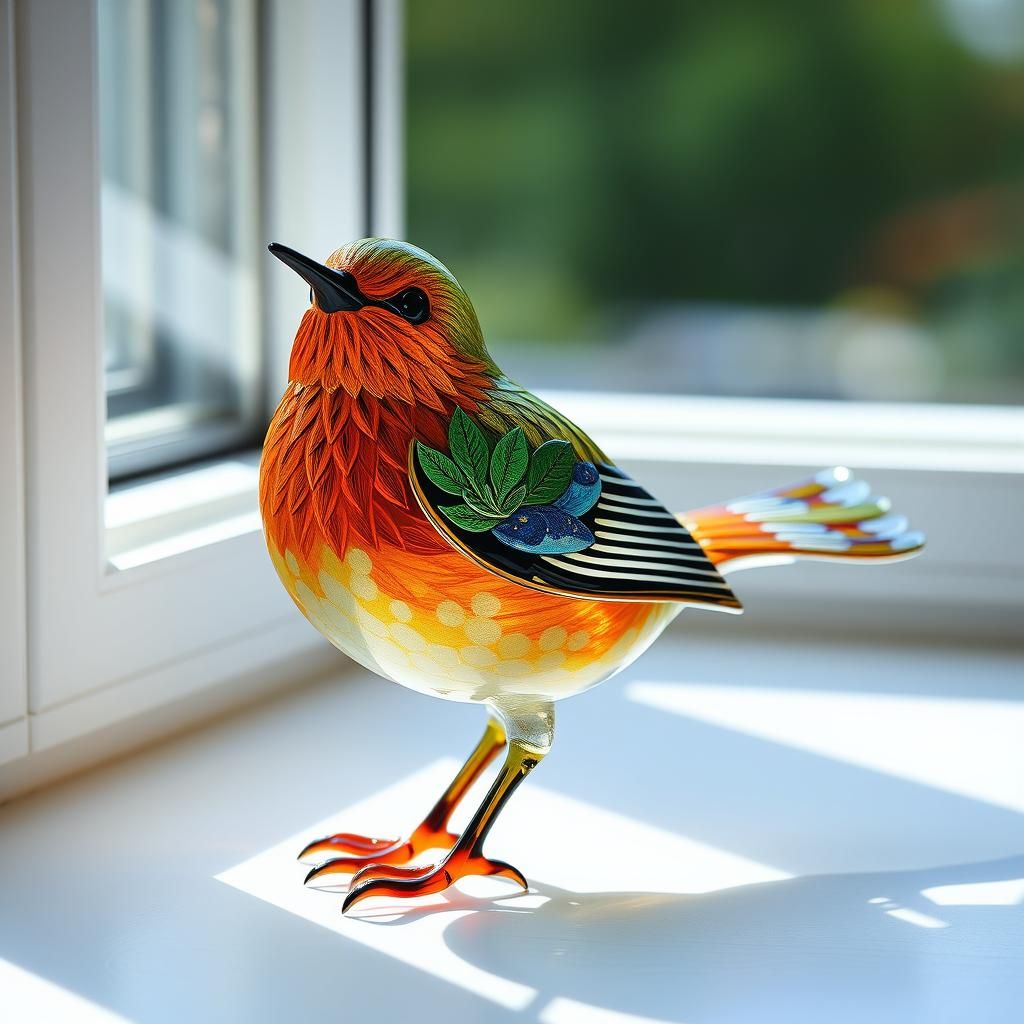 Enamelled Glass Songbird Figurine, Klimt Style