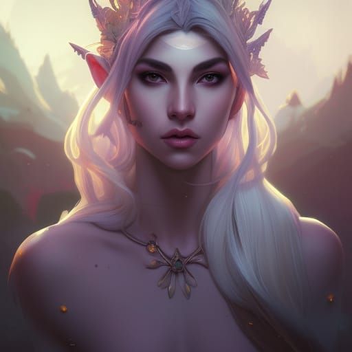 Moon Elf Portrait in Art Nouveau Style