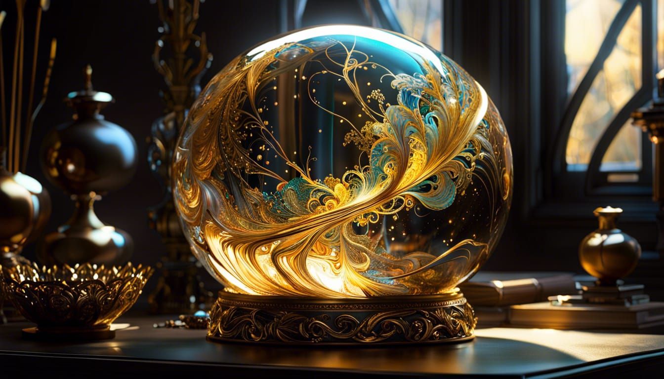 Molten Glass Marble Orb with Gold Filigree