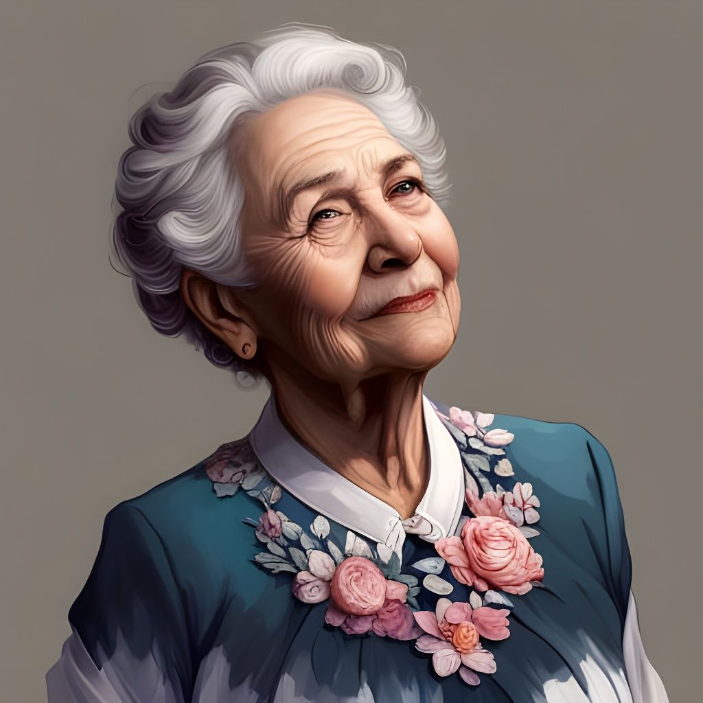 Happy Elderly Lady Portrait in Detailed Fantasy Style