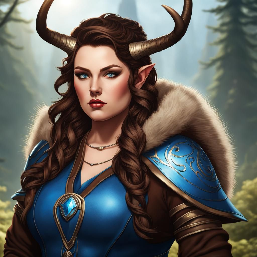 Elf Woman with Elk Horns in Warrior Outfit