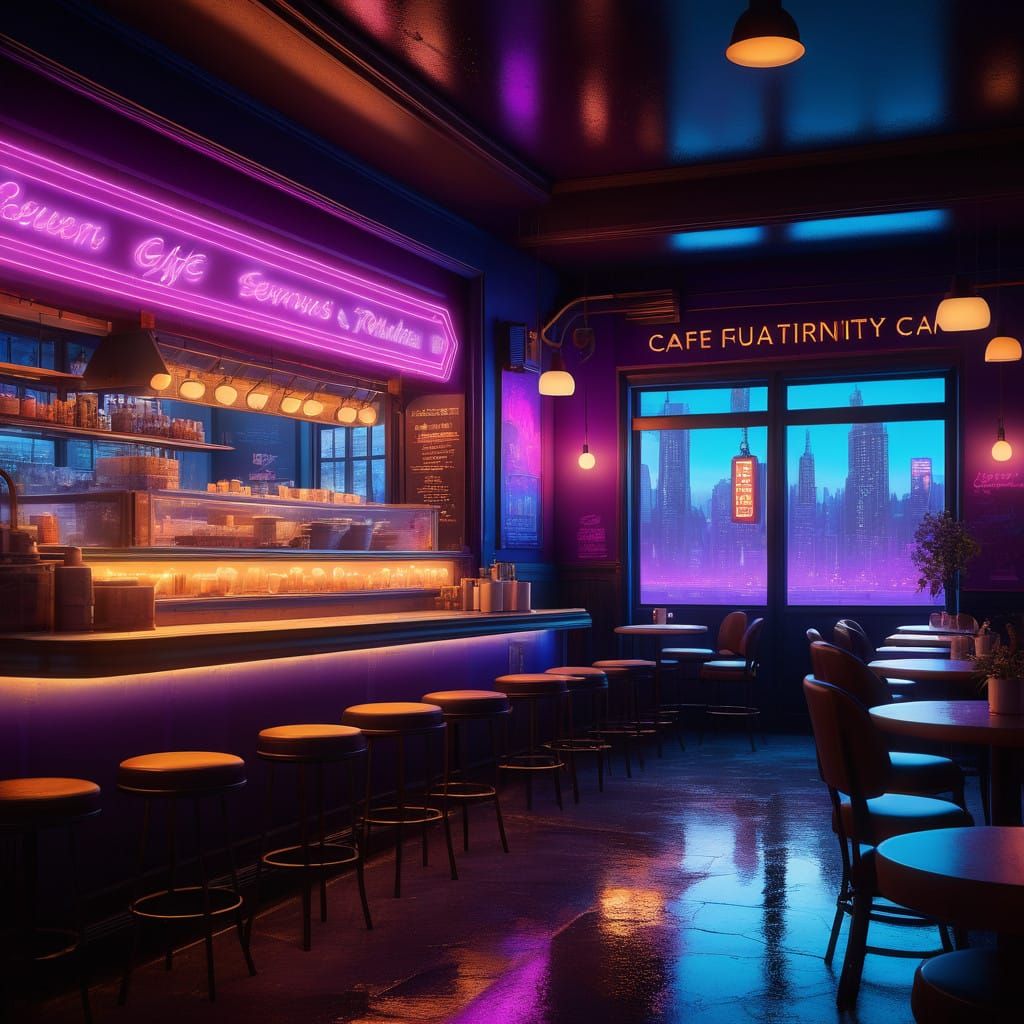 Digital Art of a Romantic Night Cafe Scene