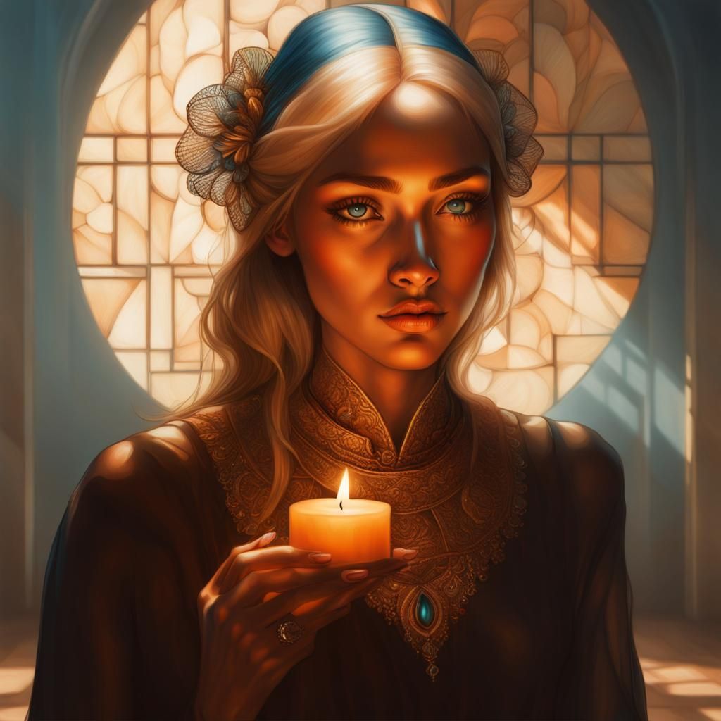 Woman with Candle in Digital Art Style