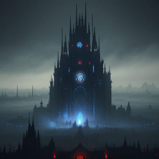 Ethereal Cenobites Amidst a Gothic, Biomechanical Metropolis