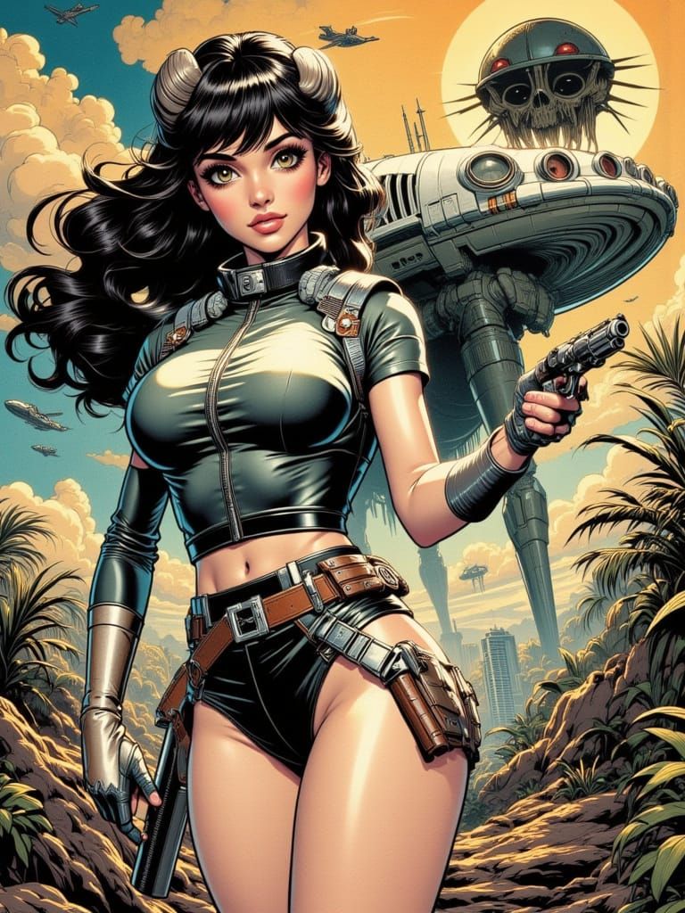 Retro Space Woman on Jungle Planet