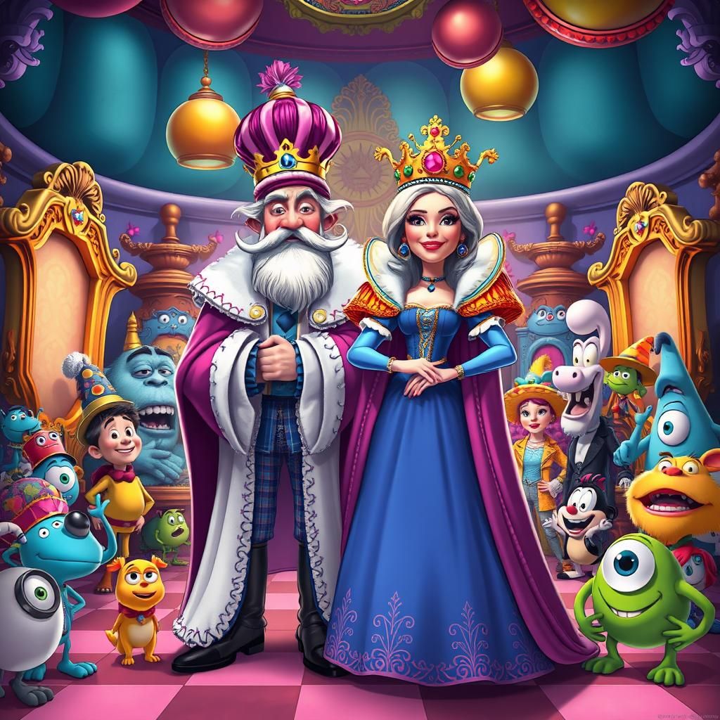Whimsical King and Queen in Cartoon Style