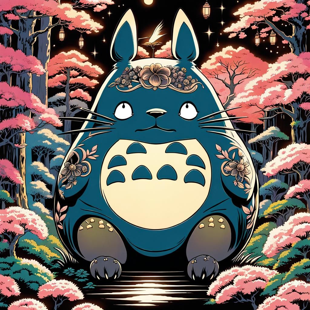 Totoro in Sakura Forest, Ghibli Style