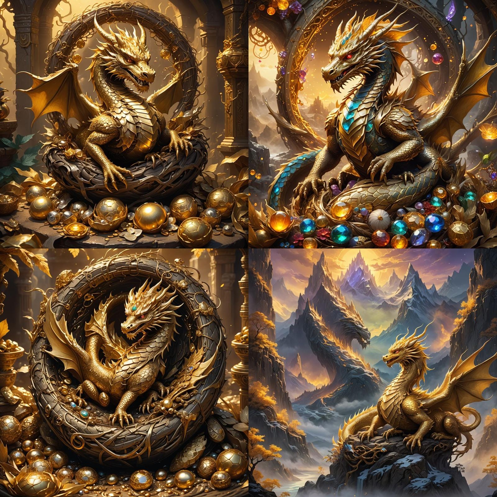 Golden Dragon and Nest: Fantasy Concept Art