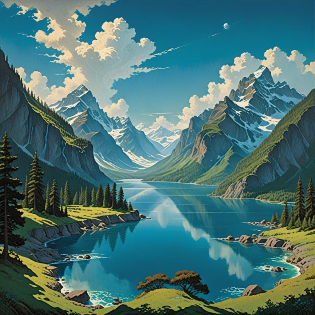 Surreal Paradise Landscape with Turquoise Oceans and Snow-Ca...