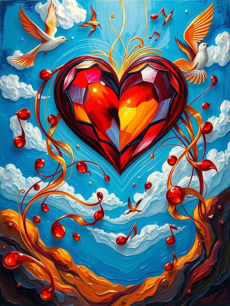 Surreal Heart Blooms in Whimsical Dreamscape