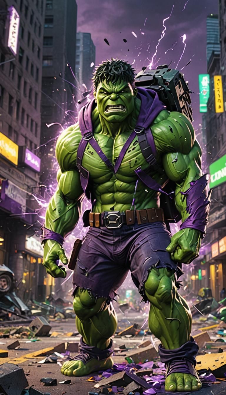 Hulk Smashing City Street in Anime Style