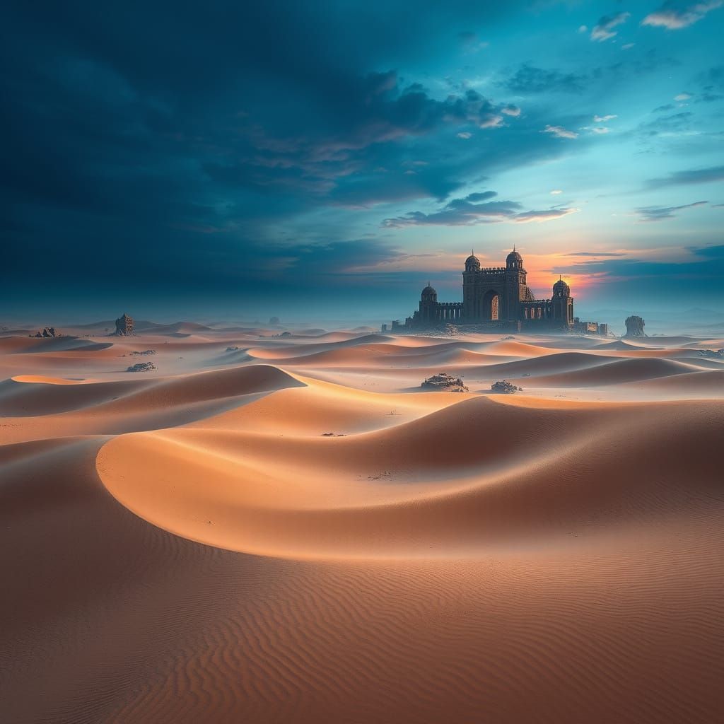 Ethereal Desert Oasis in a Rich, Vibrant Twilight