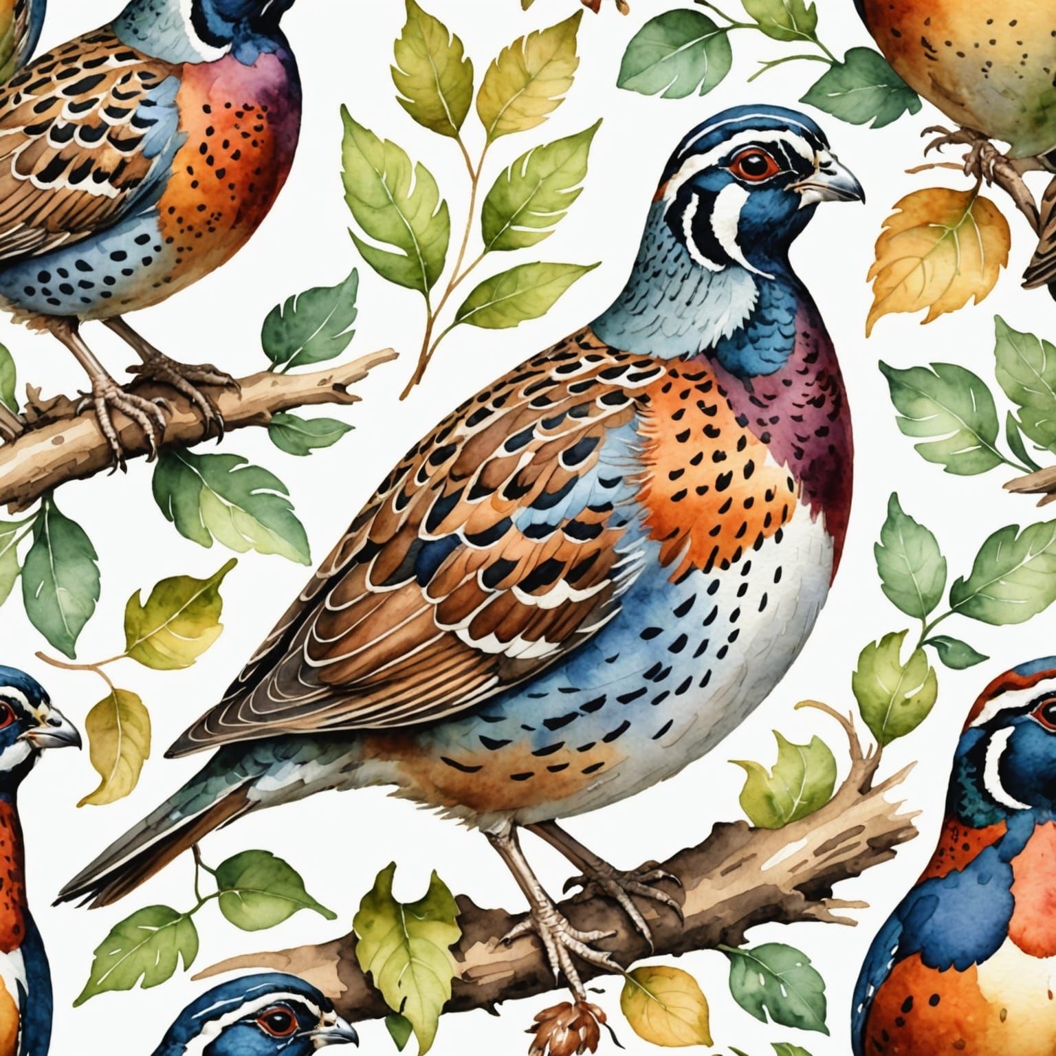 Delicate Watercolor Quail in Vibrant Colors