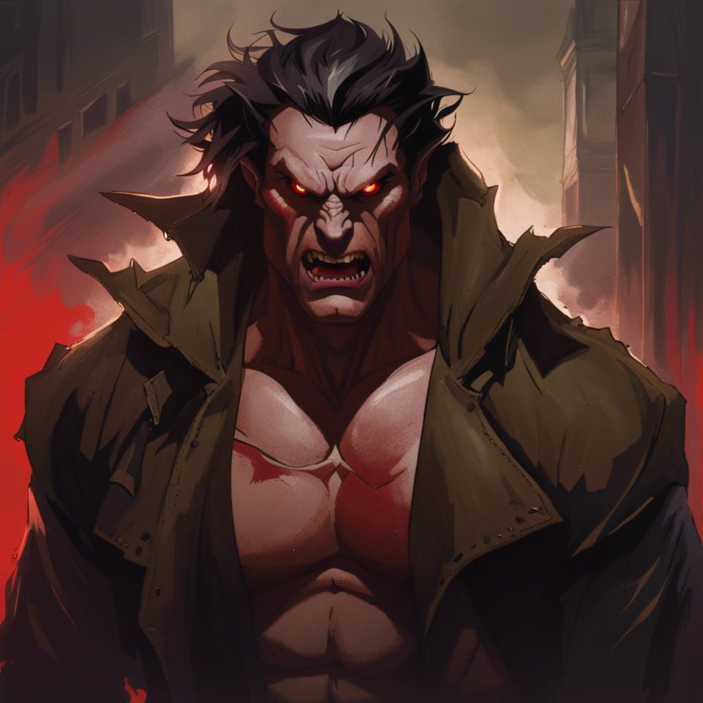 Grotesque Vampire Brute with Savage Face