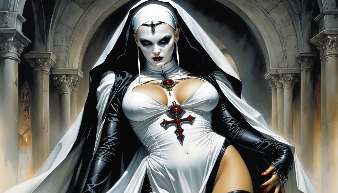Sensual Vampire Nun in Modern Cyberpunk Style