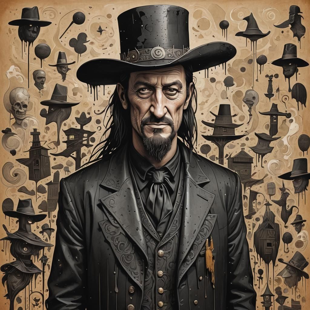 Wild West Undertaker Smiling Portrait in 3D