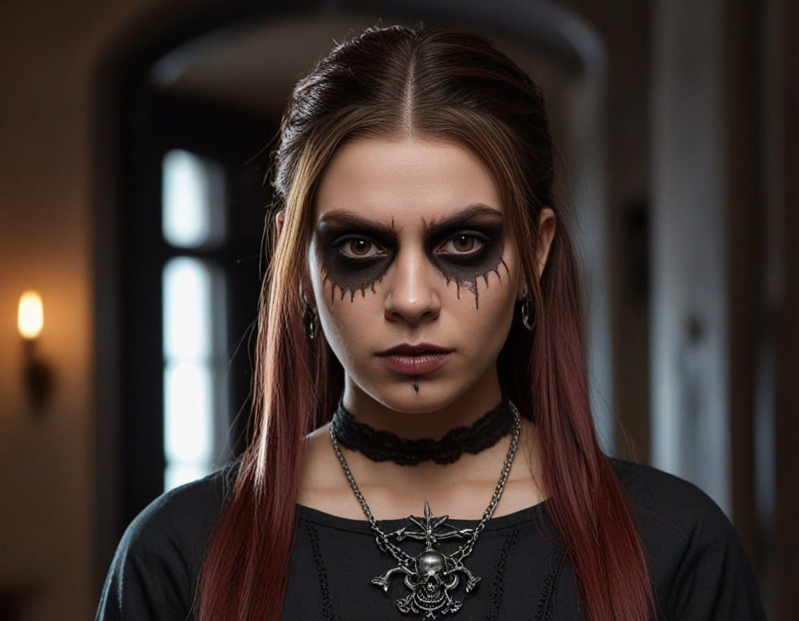 Young stocky Mexican Female zombie with long straight dyed l...