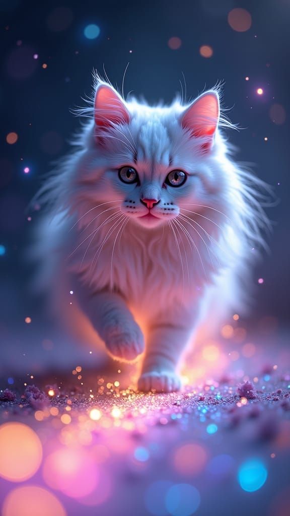 Serene Galaxy Cat on a Cosmic Rainbow Bridge