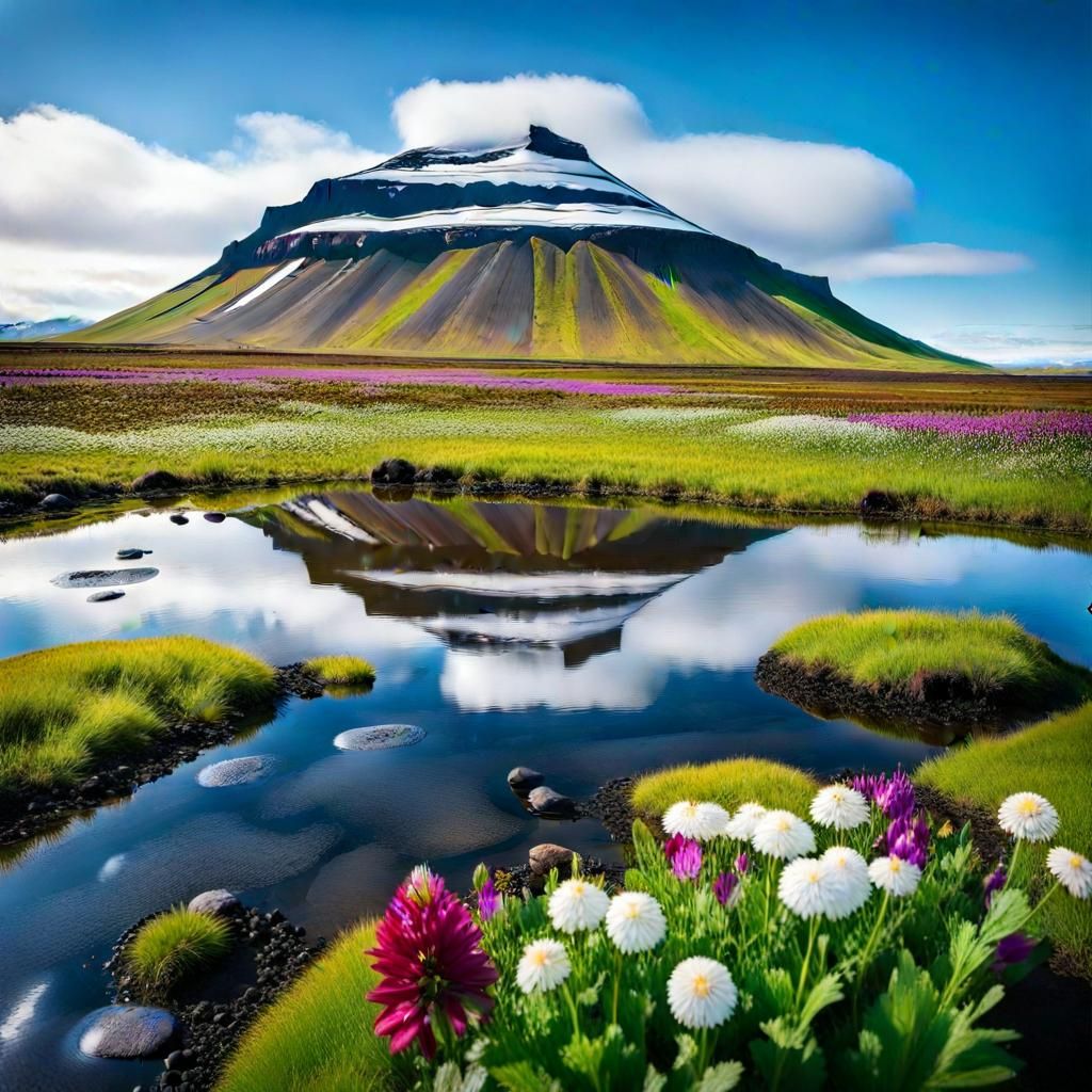 Icelandic Landscape with Snow-Capped Mountain