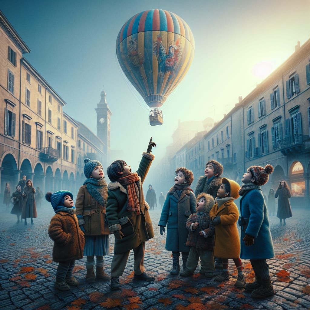 Children Gaze at Clown Balloon in Italian Square