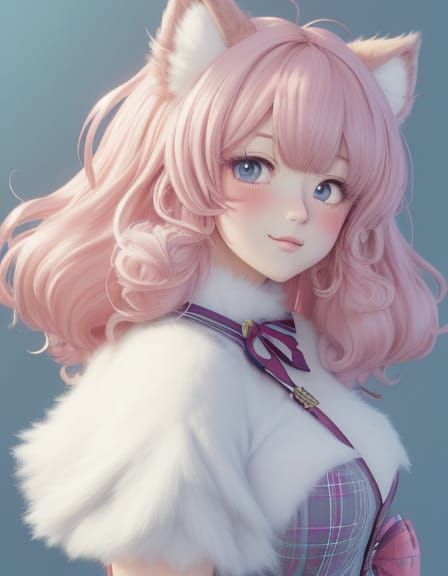 Anime Beast-Girl in Kilt with Pastel Colors