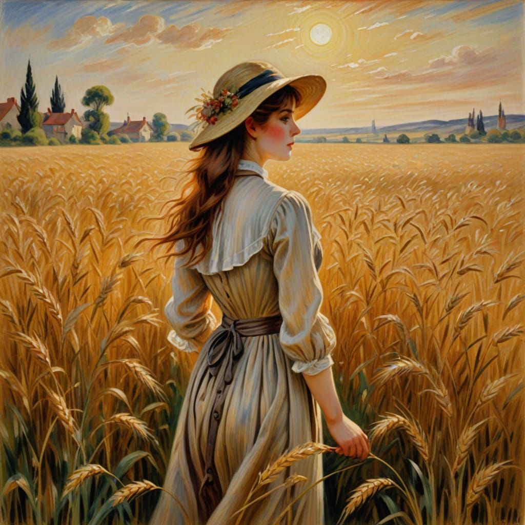 A Woman in a Wheat Field, Impressionist Style