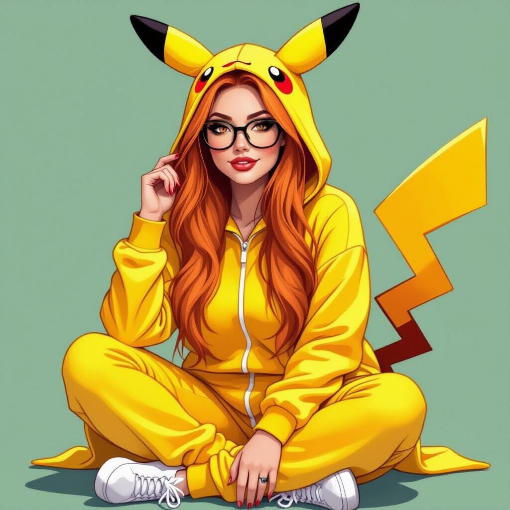Woman in Pikachu Onesie: Whimsical Pop Art Portrait