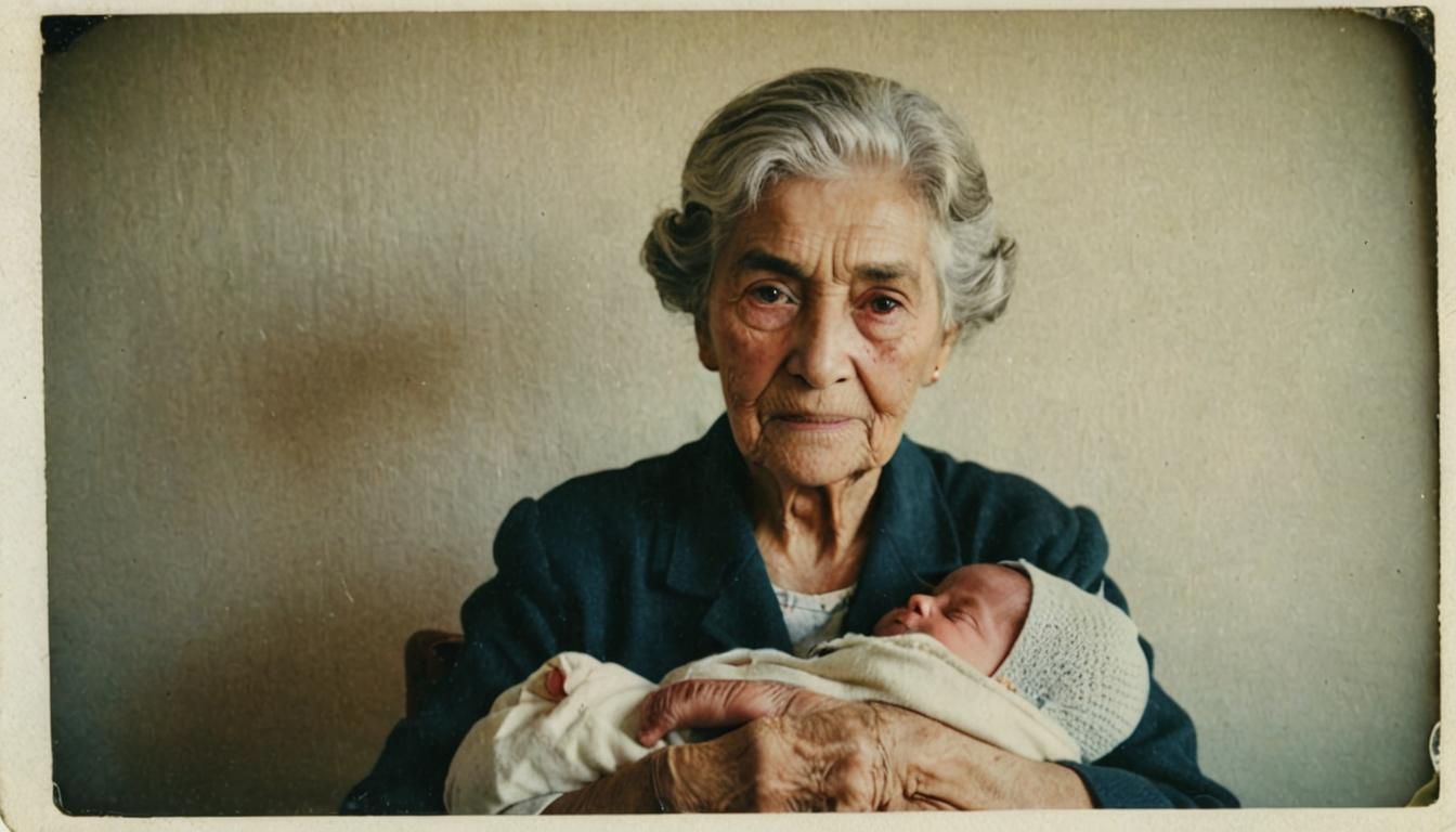 Serene Portrait: Elderly Woman with Newborn