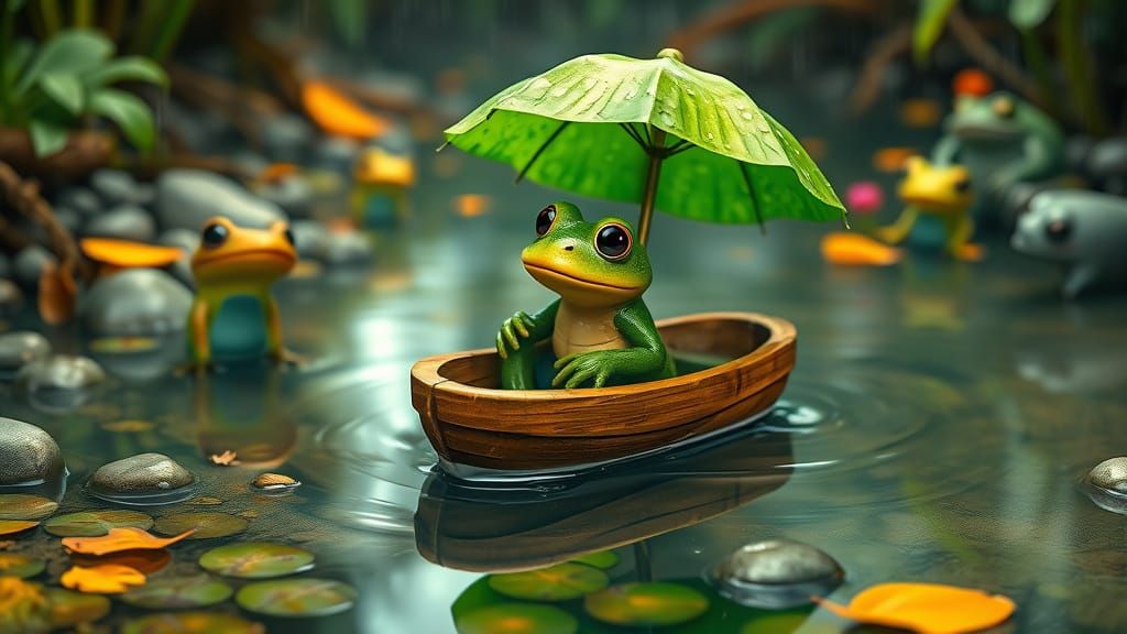 Frog Family Picnic Adventure in a Boat