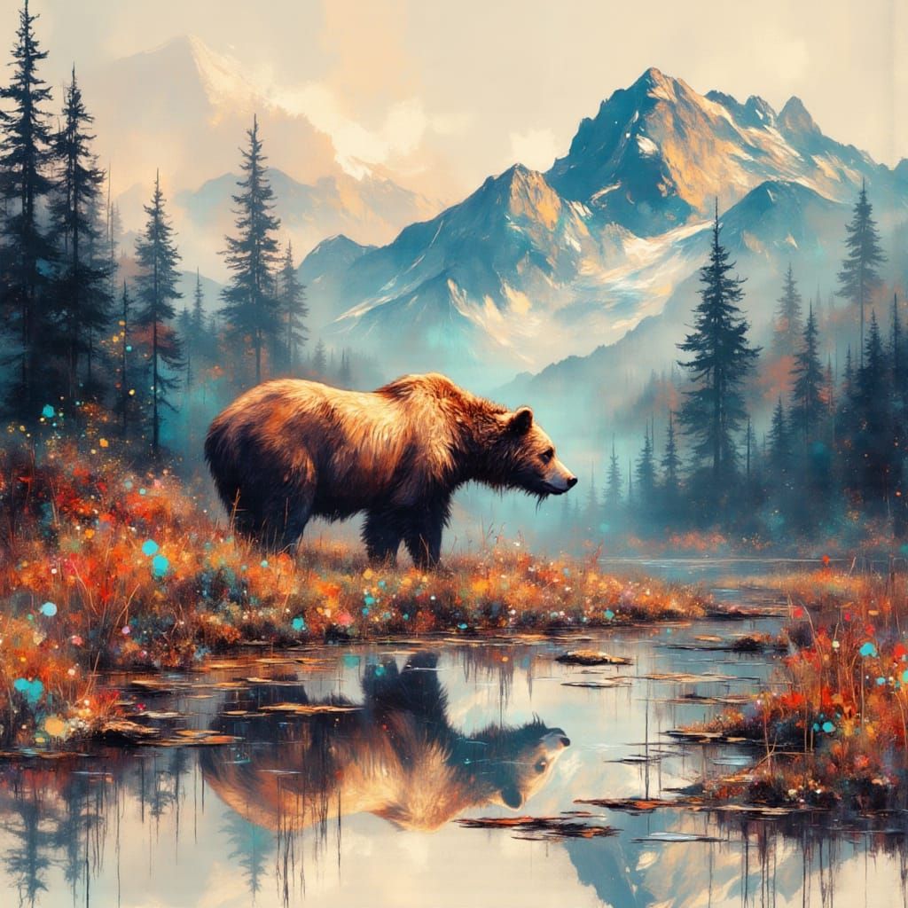 Vibrant Wildlife Scene in Expressionist Watercolor Style