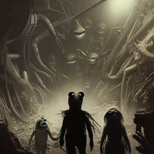 Muppets Battle Aliens and Predator: Horror Illustration