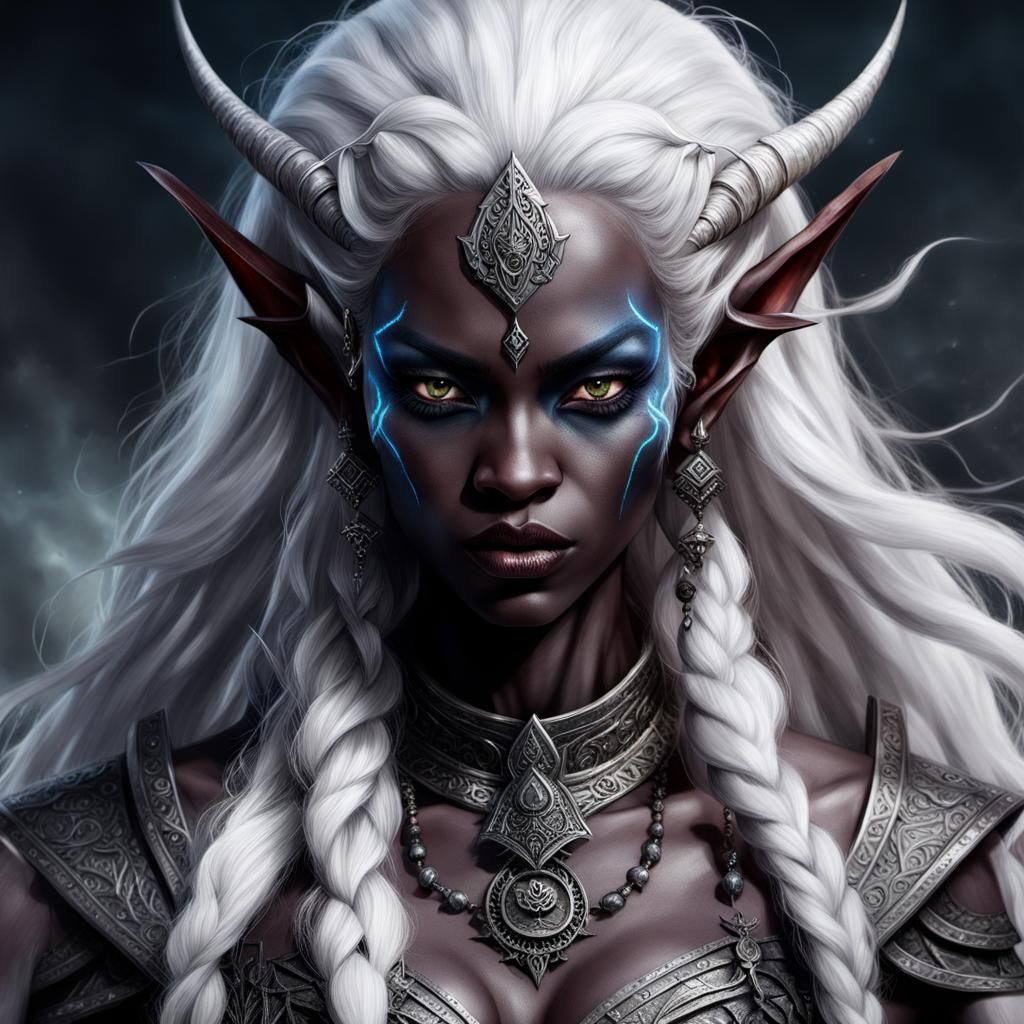 Evil Dark Elf Reads Necronomicon in Hellscape