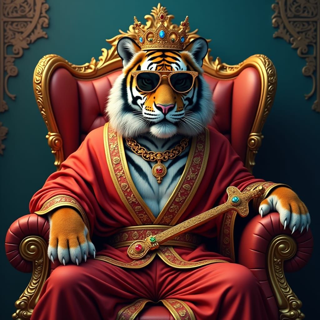 Tiger King in Regal Attire, Digital Matte Painting