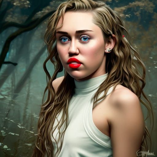 Miley Cyrus as Forest Gump: Hyperdetailed Portrait
