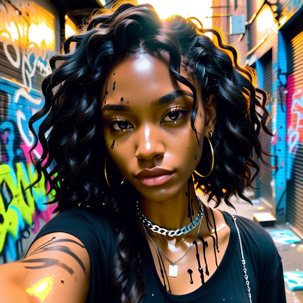 Trans Woman in Graffiti Alley, Cinematic Film Still