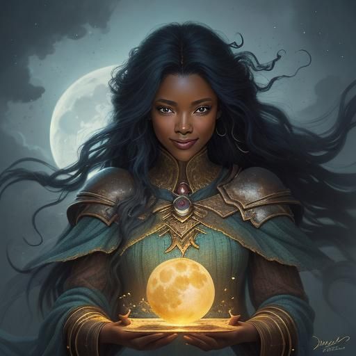 Happy Nigerian Woman in Surreal Sci-Fi Landscape