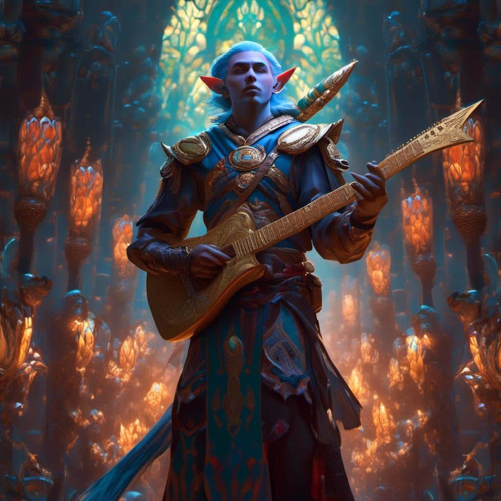 Astral Elf Bard in Bloody Combat, Hyperdetailed Art