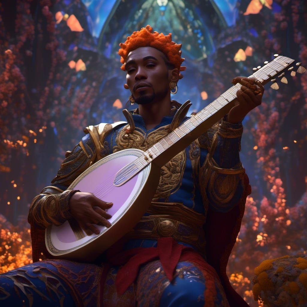 Astral Elf Bard in Bloody Combat: Dark Fantasy Art