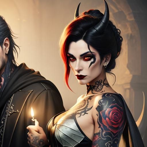 Tattooed Demon Vampire Magician Couple Portrait