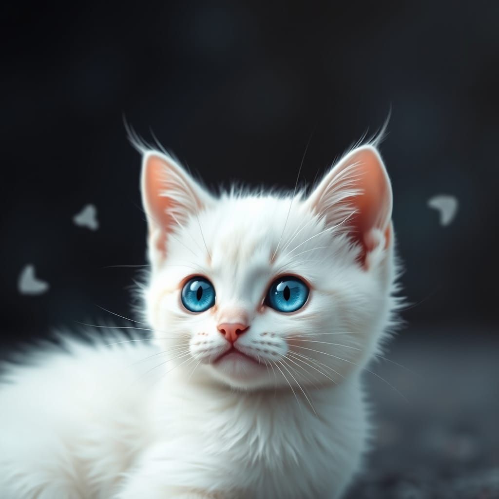 Whimsical White Cat with Vibrant Blue Eyes