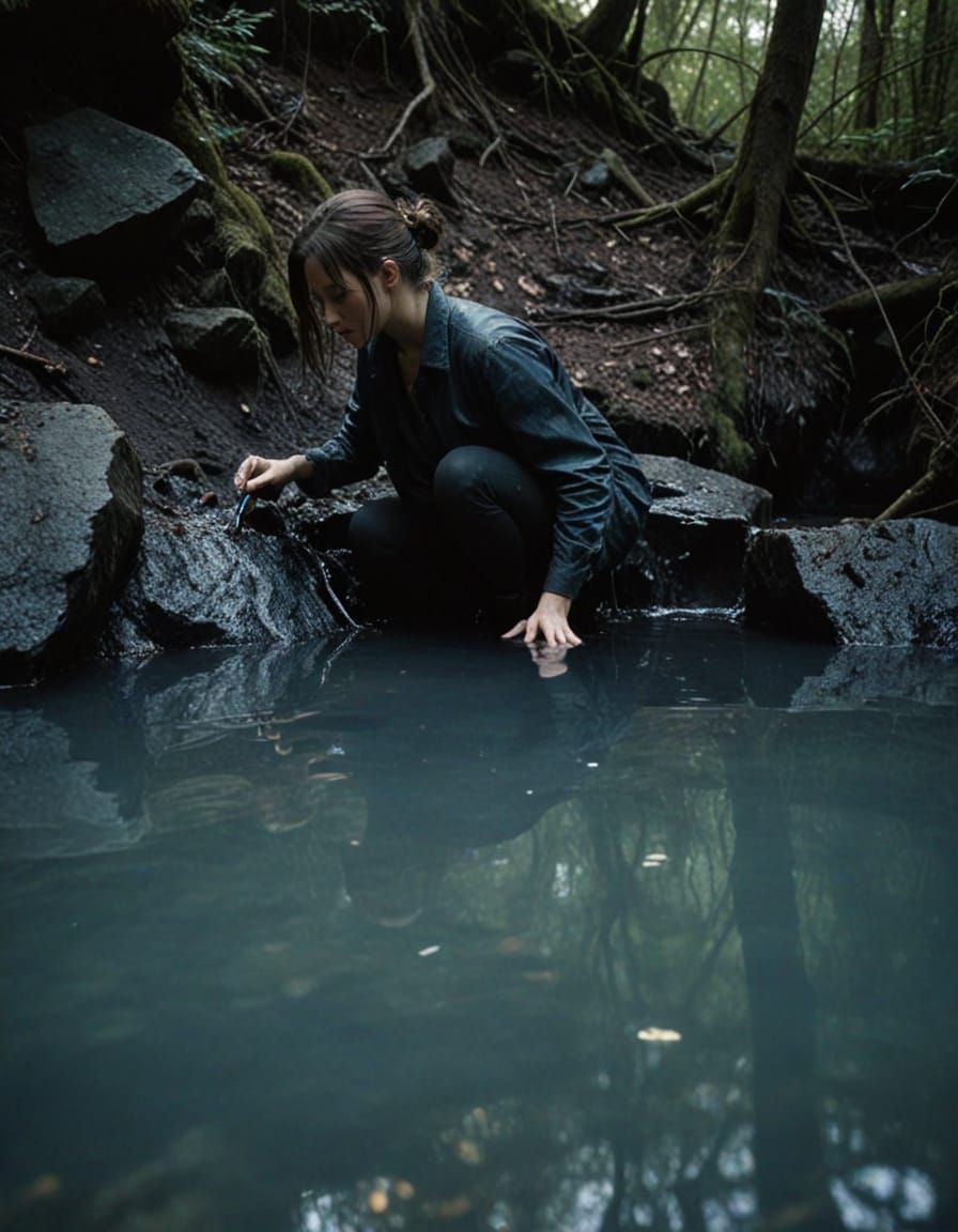 Film Noir-Style Portrait in a Dark, Inky Pit