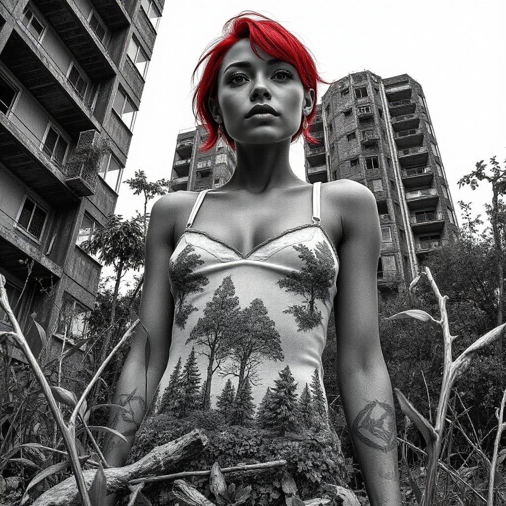 Redhead Pin-Up in Detailed Cross-Hatching Style